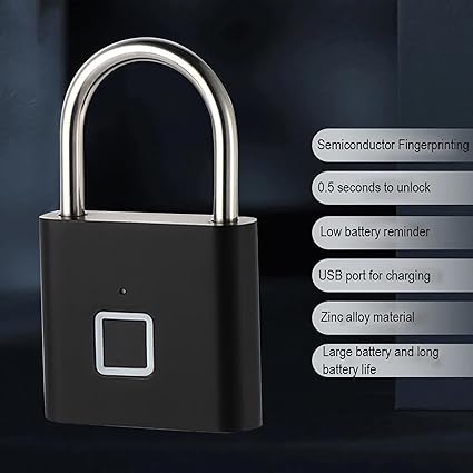 Fingerprint Lock-Generic-Biometric-Fingerprint Padlock – Keyless Biometric Gate Locks for Outdoor Fence Storage Gym- Combination Lock USB Rechargeable Black 3 Fingerprint Lock-Generic-Biometric-Fingerprint Padlock - Keyless Biometric Gate Locks for Outdoor Fence Storage Gym- Combination Lock USB Rechargeable Black - Image 3